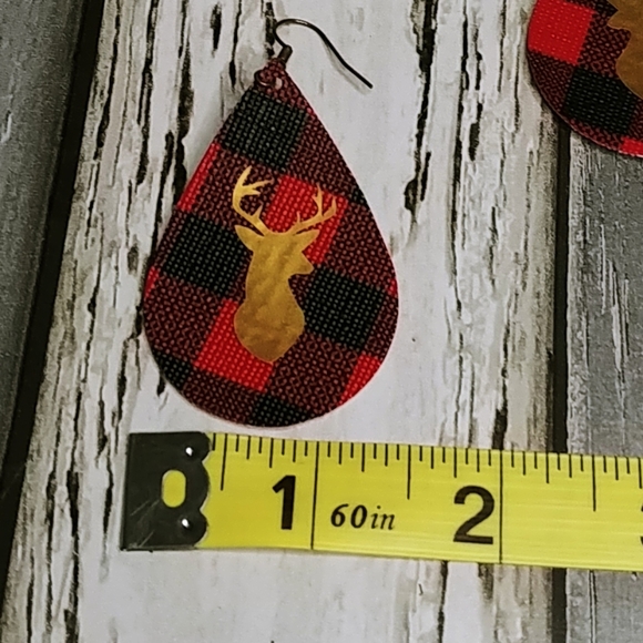 Faux Leather Teardrop Deer Earrings - Picture 5 of 6